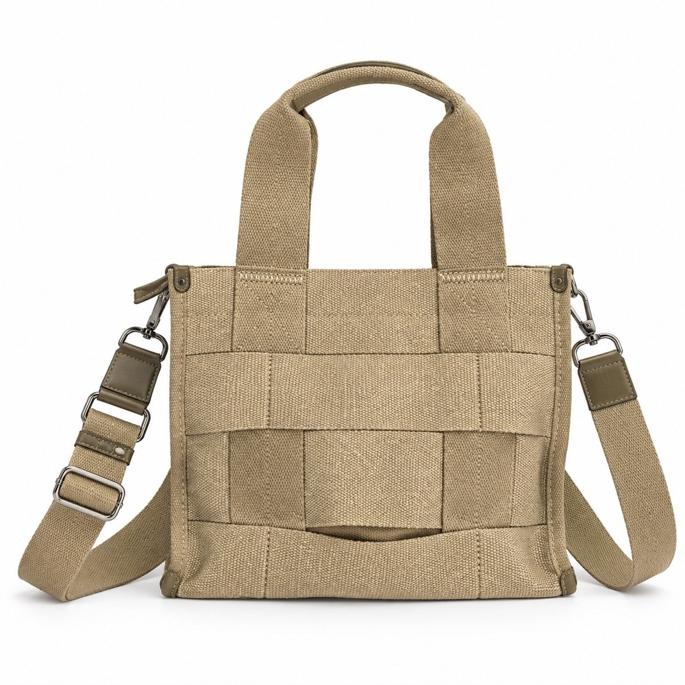 Zara Woven Canvas Mini Tote Bag